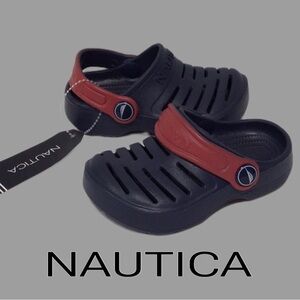 NWT NAUTICA Clogs for Boys, River Edge Style Name, Navy/Red, Size 6